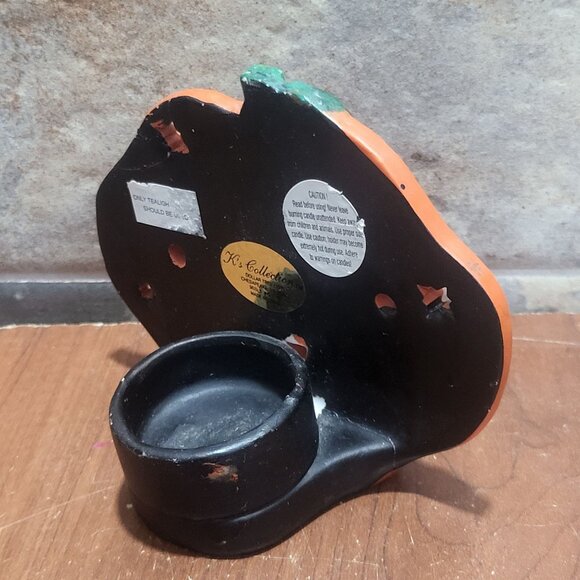 Vintage Jack O Lantern Pumpkin Ceramic Tea Light Holder Repaired - Picture 12 of 12